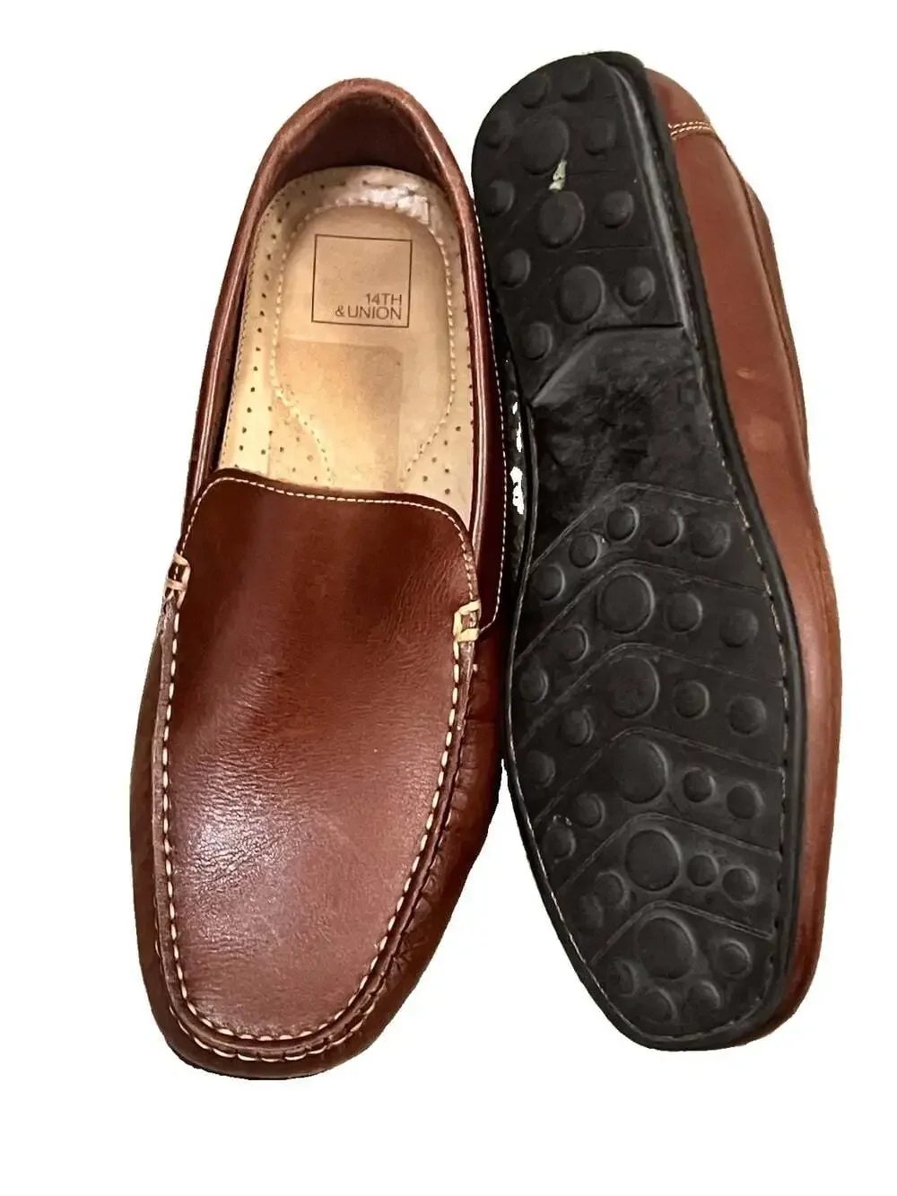 14th & Union Men’s Brown Leather Driving Loafers Slip On Moc Toe Shoes Size 9M